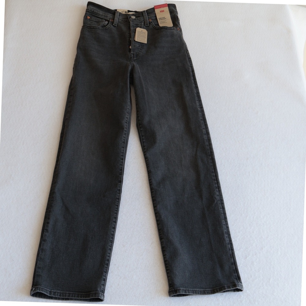 Levis Ribcage Straight Super High Rise Jeans Black Wash Button Fly Size 28x32